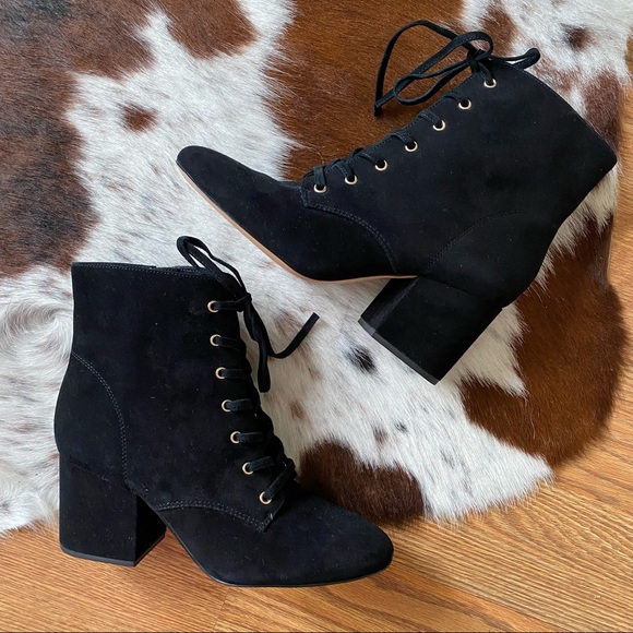 J. Crew Shoes - J. Crew Black Suede Lace Up Block Heel Booties 6.5
